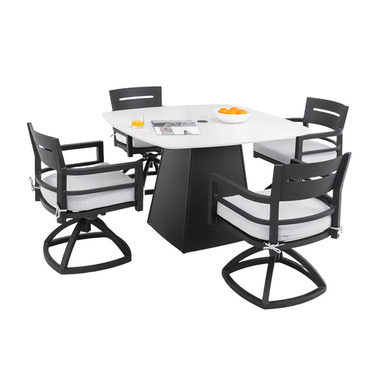 Outdoor Patio Dining Set, Squircle Dining Table, Dining Chairs With Sunbrella Cushions Life Outside