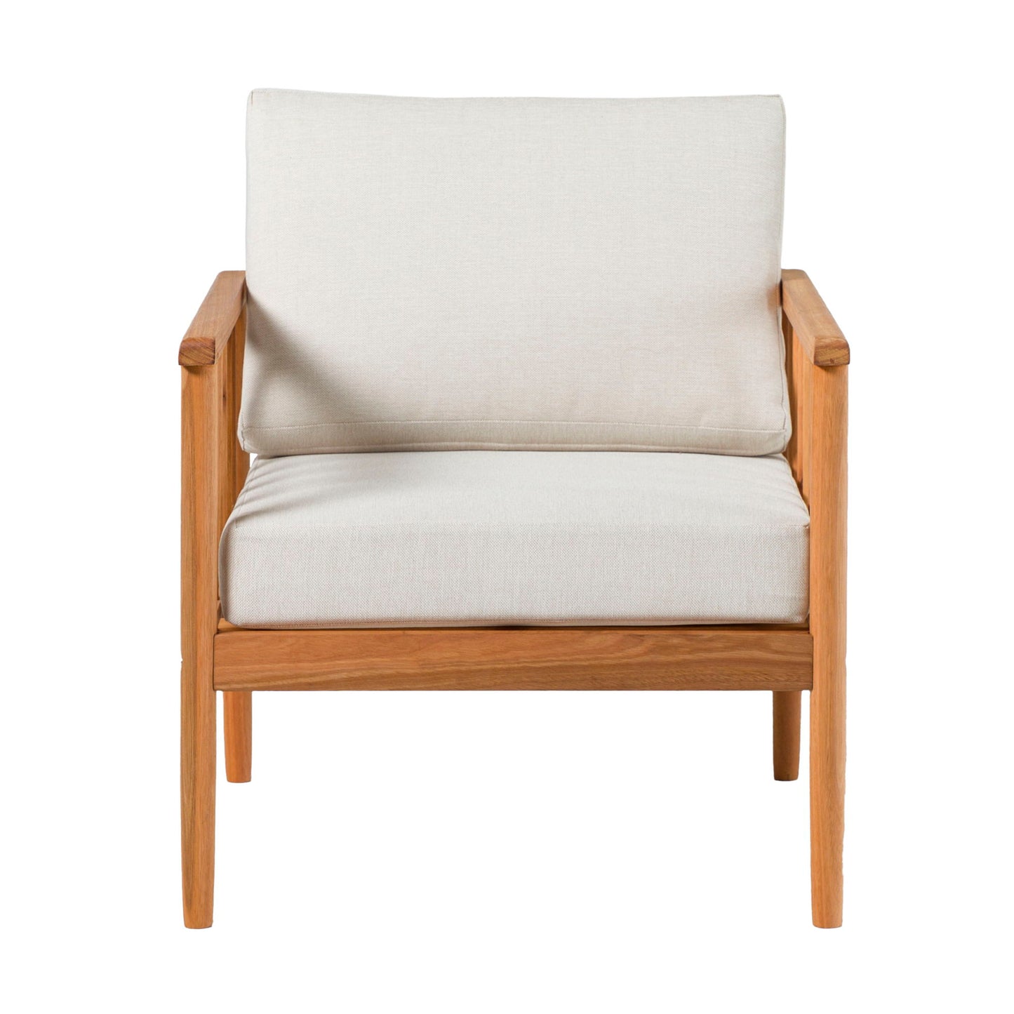 Contemporary Cushioned Eucalyptus Wood Patio Accent Chair - Natural