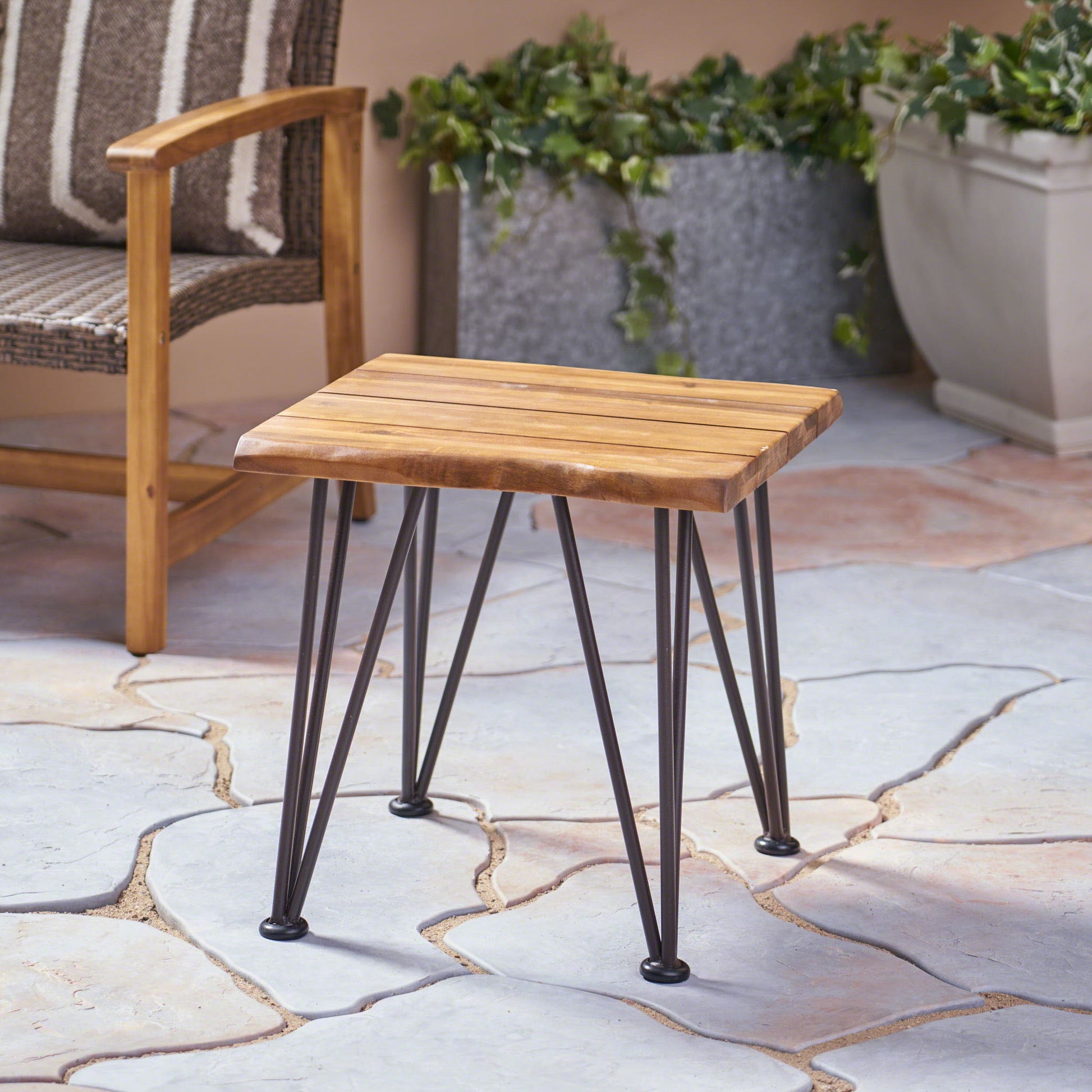 Zenith - Outdoor Industrial Accent Table (Set of 2) - Teak Noble House