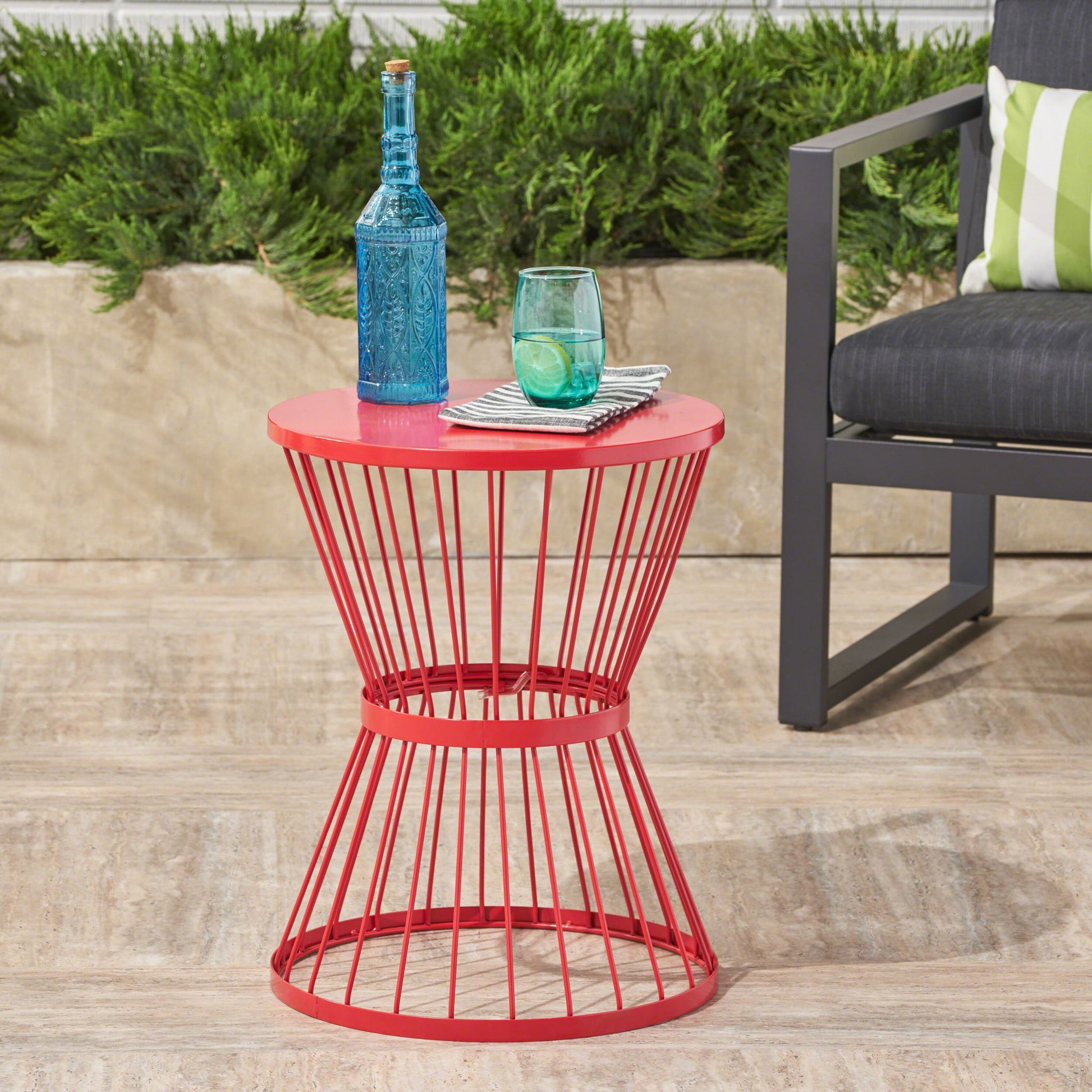 Lassen - Modern Outdoor Side Table With Hourglass Design Noble House
