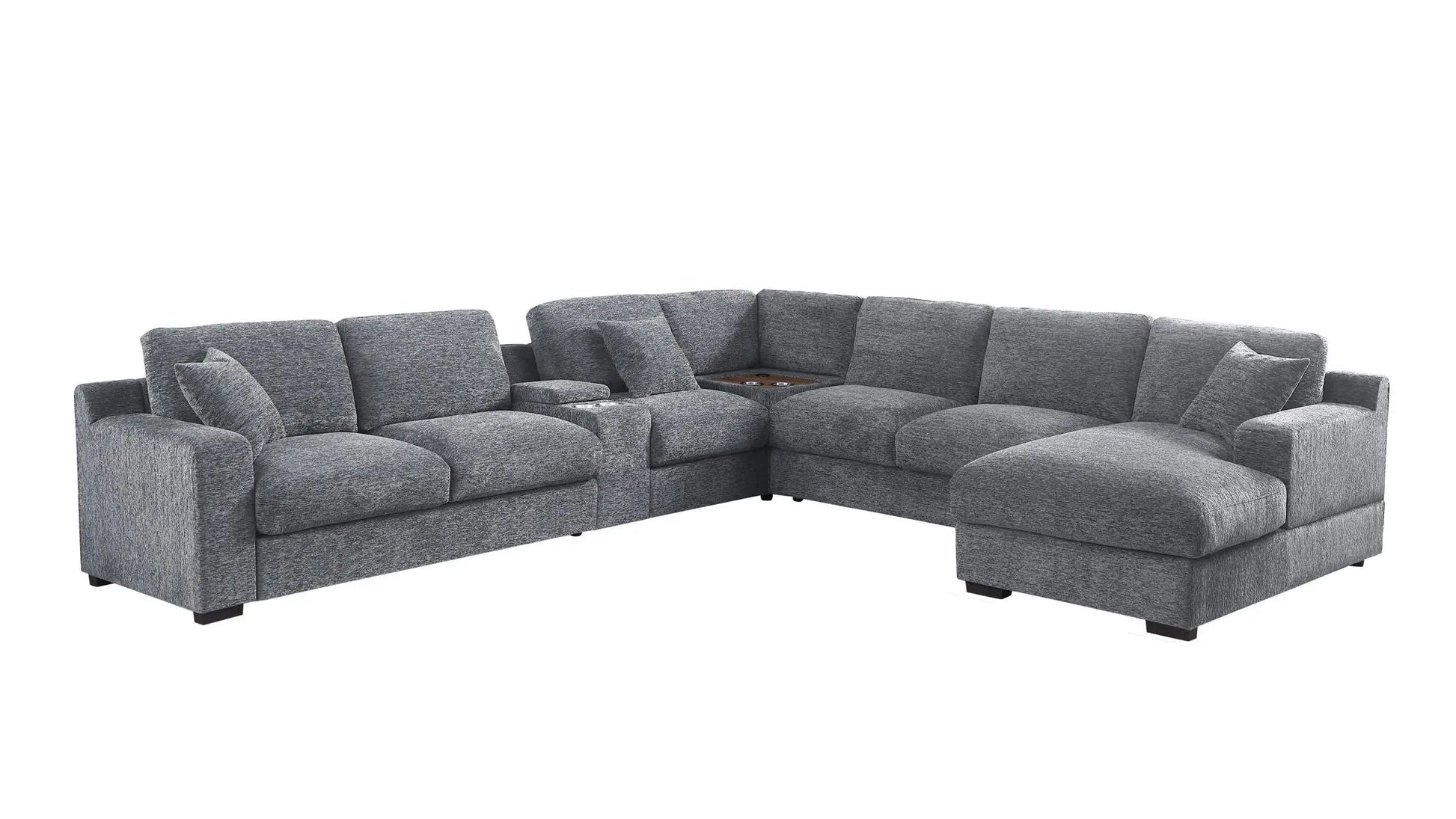 Celine - Chenille Fabric Corner Sectional Sofa With Right-Facing Chaise, Cupholders, And Charging Ports Lilola Home