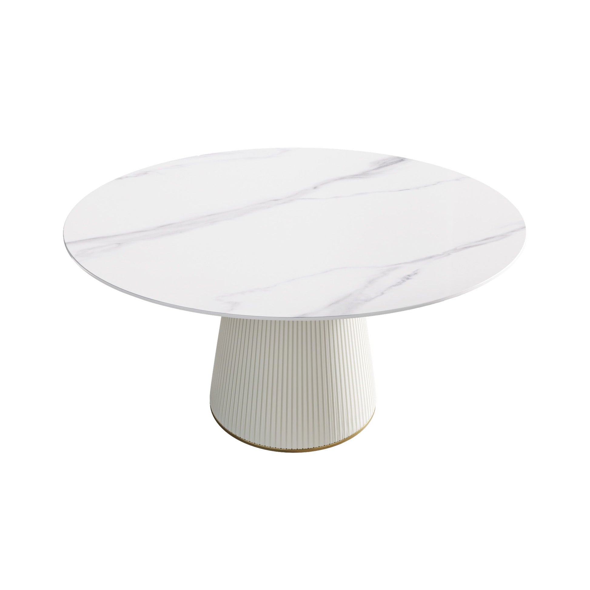 Modern Artificial Stone Round Plywood Base Dining Table, Can Accommodate 8 People, (Not Including Chairs) - White / Beige Home Essentials