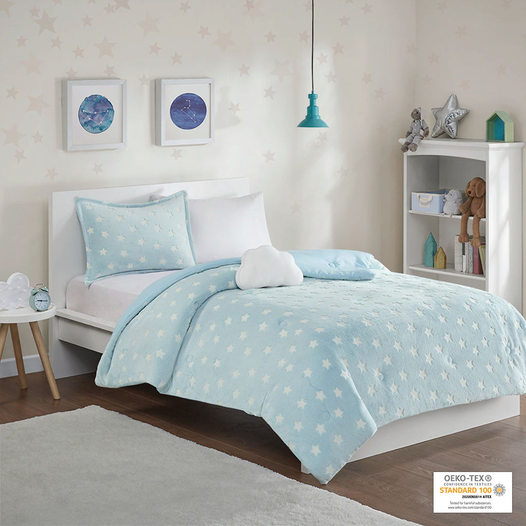 Quinny - Twin Glow In The Dark Comforter Set - Aqua