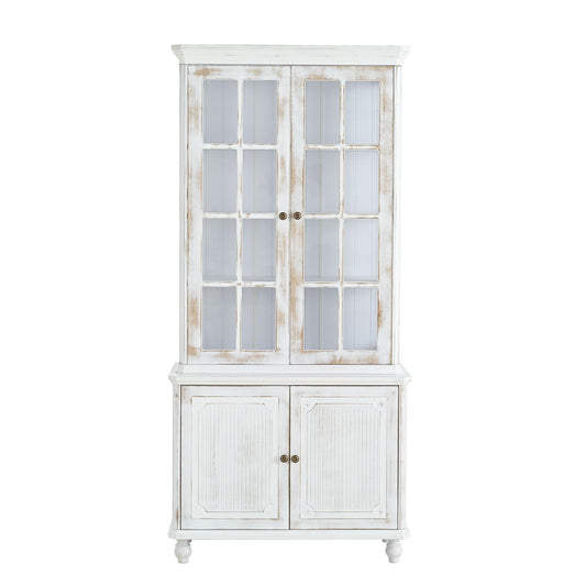 Vintage Display Cabinet With Double Glass Doors, Traditional Style Hutch For Home Or Workspace Washed - White Washed Hearth and Haven