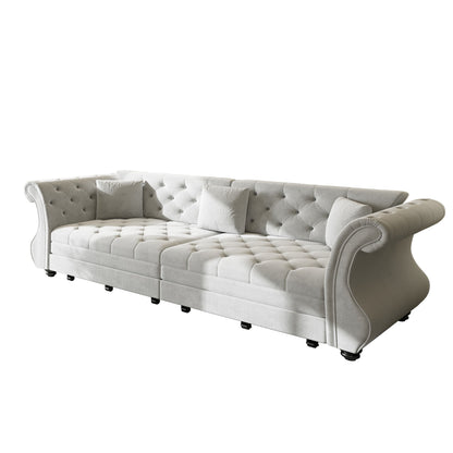 Oversized Chesterfield Pull Out Sofa Bed, Roll Arm Couch With Flower Tufting For Living Room Home Essentials