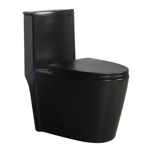 1.1 / 1.60 Gpf Dual Flush 1 Piece Toilet, Water Saving Elongated Comfort Height Floor Mounted, Soft Close Seat, 1000 Gram Map Flushing Score Toilet - Matte Black Daily Nest