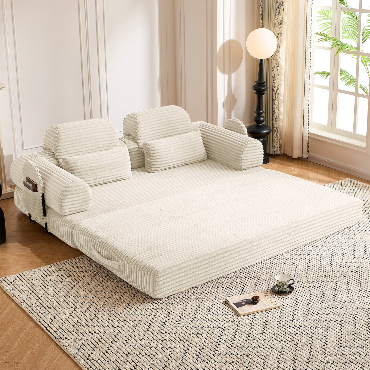 Convertible Sleeper Sofa With & Side Storage Pocket, Foldable Upholstered Couch For Living Room Home Essentials