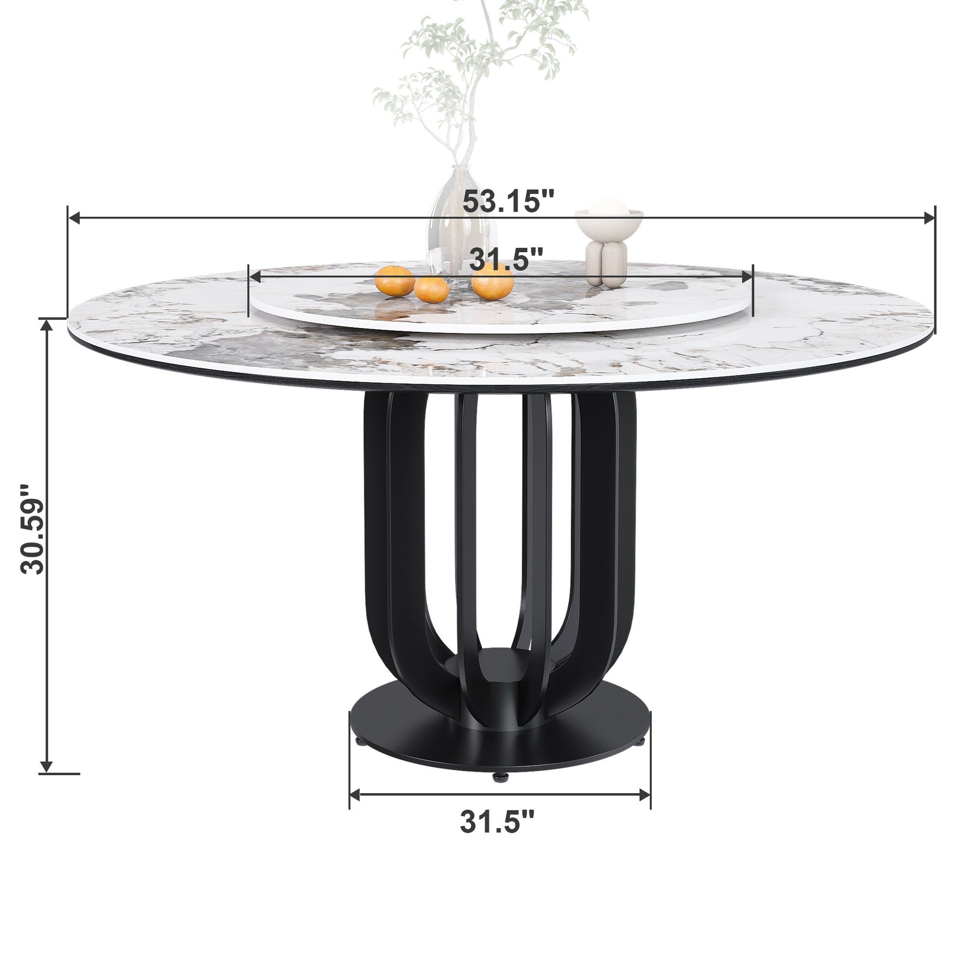 Round Dining Table With Carbon Steel Base And Lazy Susan Industrial Style - Black / White Home Essentials