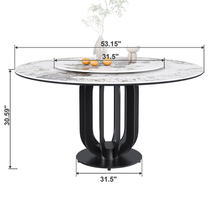 Round Dining Table With Carbon Steel Base And Lazy Susan Industrial Style - Black / White Home Essentials