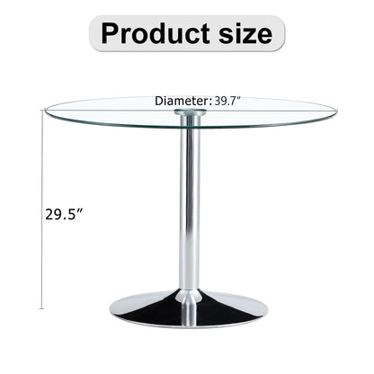Modern Minimalist Circular Dining Table With Glass Top And Electroplated Metal Legs For Restaurants And Living Rooms - Silver / Transparent Home Essentials