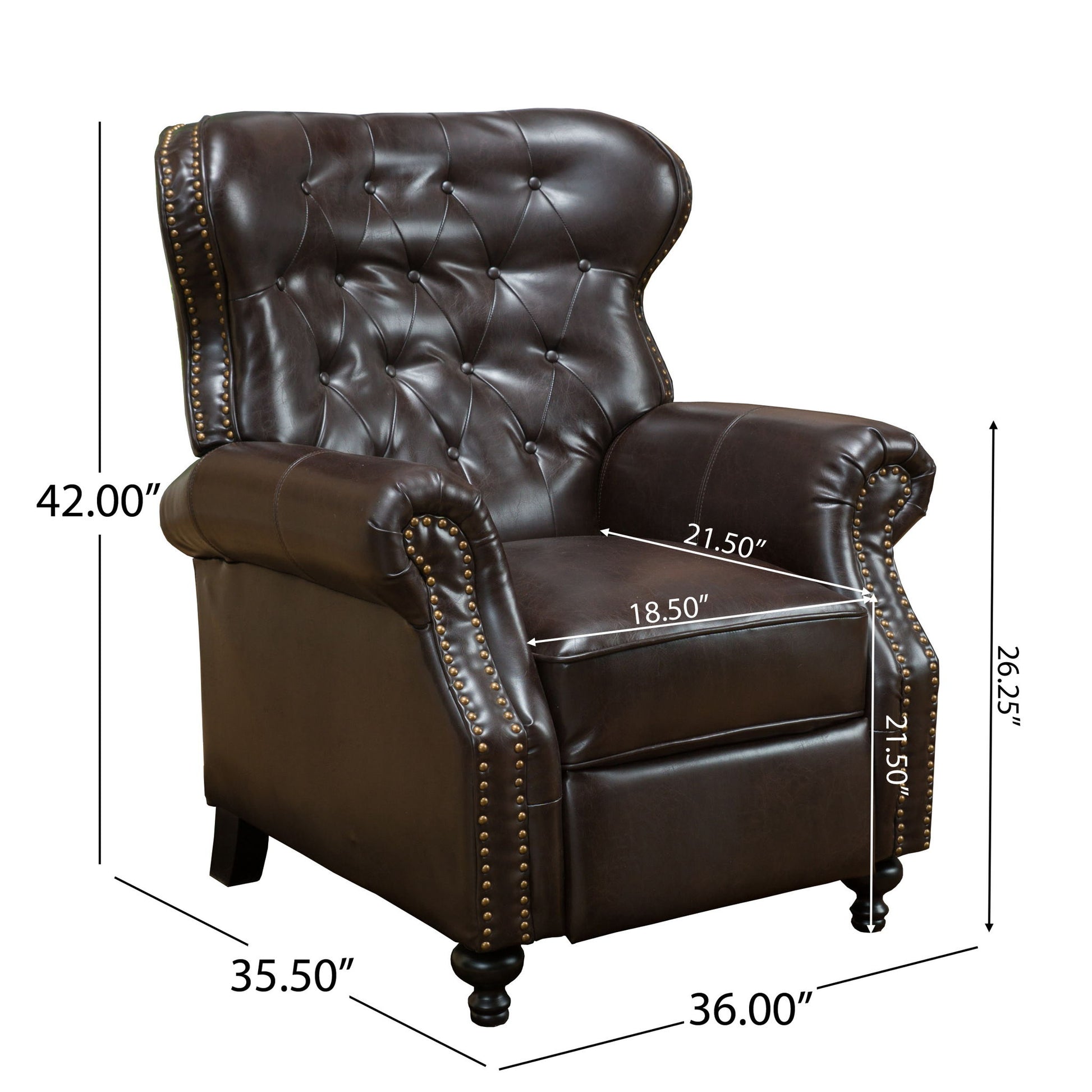 Contemporary Style Push Back Recliner With Button Tufted Stitching And Nailhead Trim Noble House