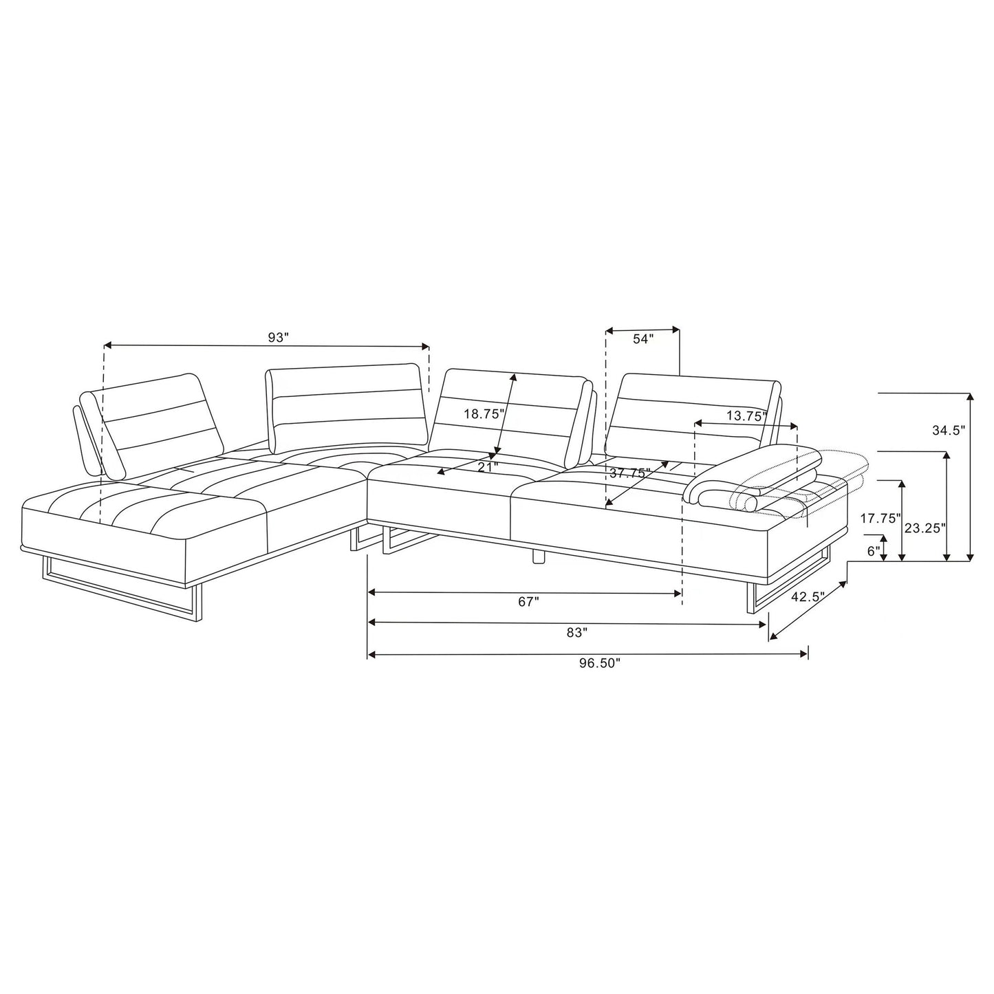 Harnal - L-Shape Sectional Adjustable Back Comfort Focused Sofa - Taupe Furniture Max