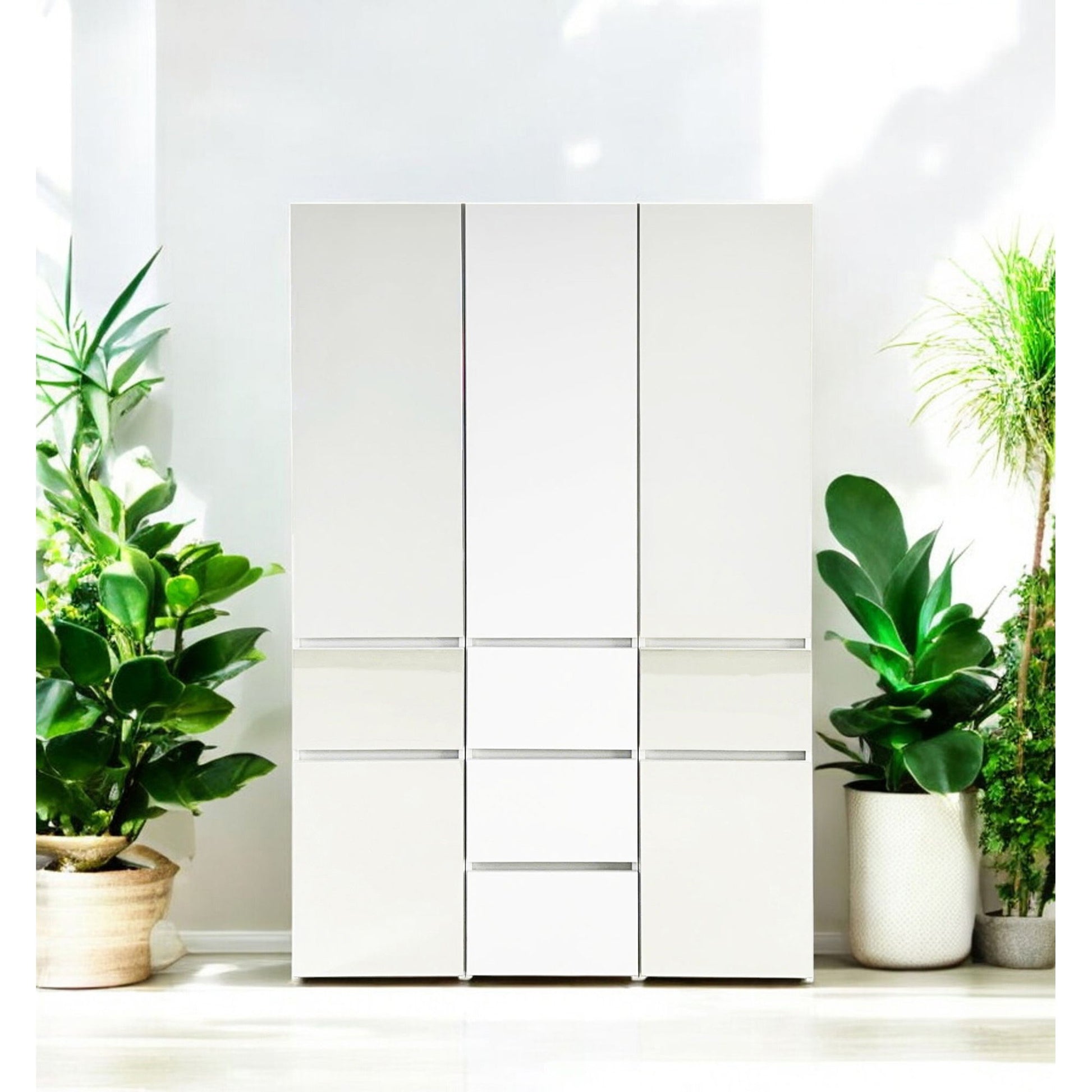 Elise - Modular Wood Closet System With Mirror In Versatile Storage Solution - White Home Essentials