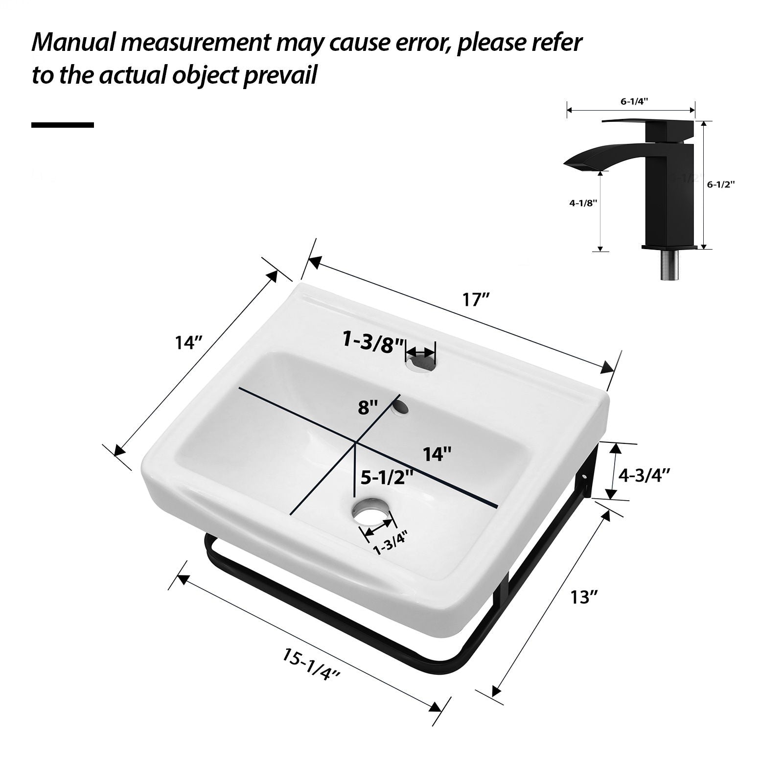 Wall Mounted Bathroom Sink With Towel Bar & Overflow - White / Black Daily Nest