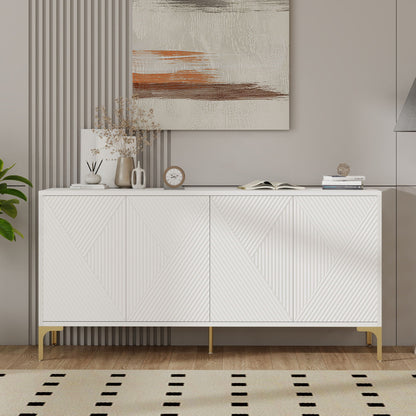 Modern Wood Sideboard Cabinet With Carved Door Panels, Adjustable Shelves, And Sturdy Metal Legs Home Essentials