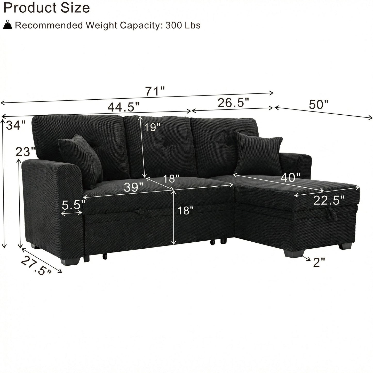 Sleeper Sectional With Pull Out Bed, Reversible Chaise Home Essentials