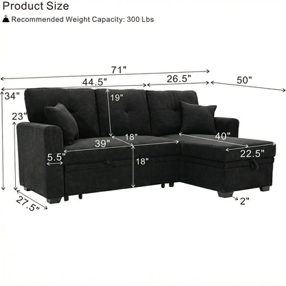 Sleeper Sectional With Pull Out Bed, Reversible Chaise Home Essentials