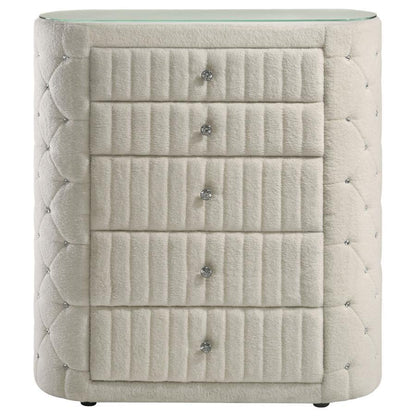 Sonya - 5-Drawer Upholstered Bedroom Chest Of Drawers - Ivory Coaster Fine Furniture