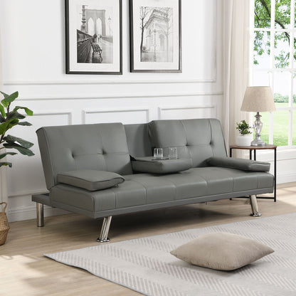 Modern Sofa Bed With Armrest 2 Holders, Wood Frame & Stainless Leg Home Essentials