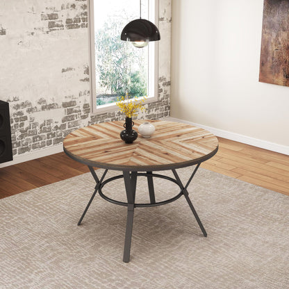 Modern Style Indoor Dining Round Table With Metal Legs - Light Birch Noble House