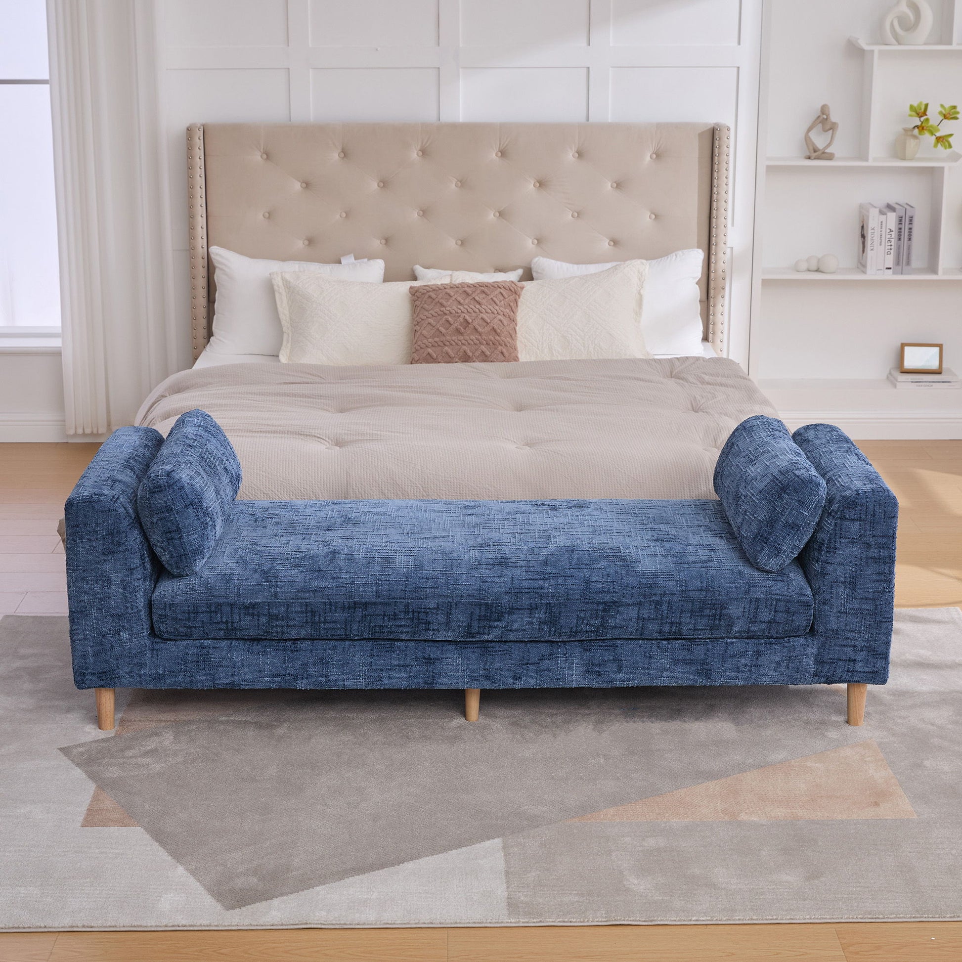 Modern Upholstered End Of Bed Bench With Armrests Home Essentials
