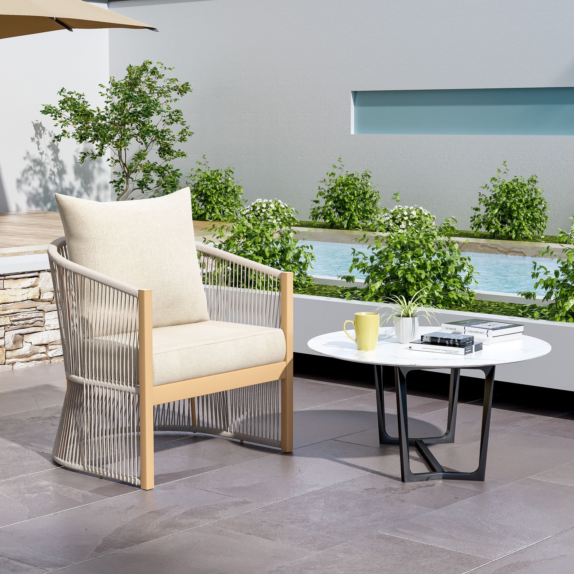 Modern Curved Aluminum Lounge Chair With Stylish Rope Weave Design And Cushioned Comfort For Outdoor Noble House