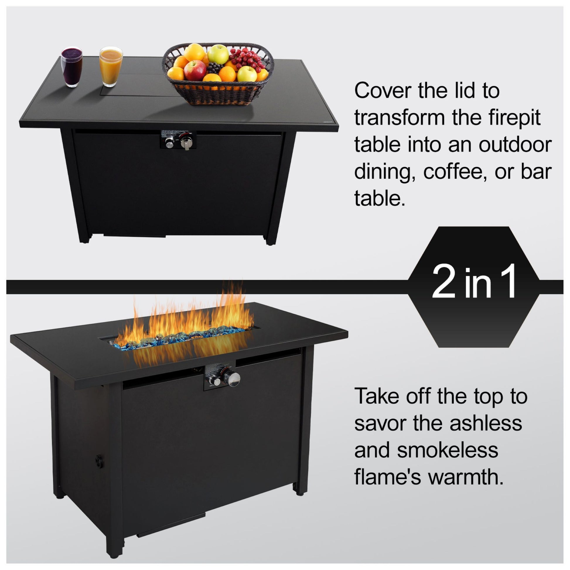 Outdoor Fire Pit Table With Lid Modern Design - Black LSI Patio Furniture