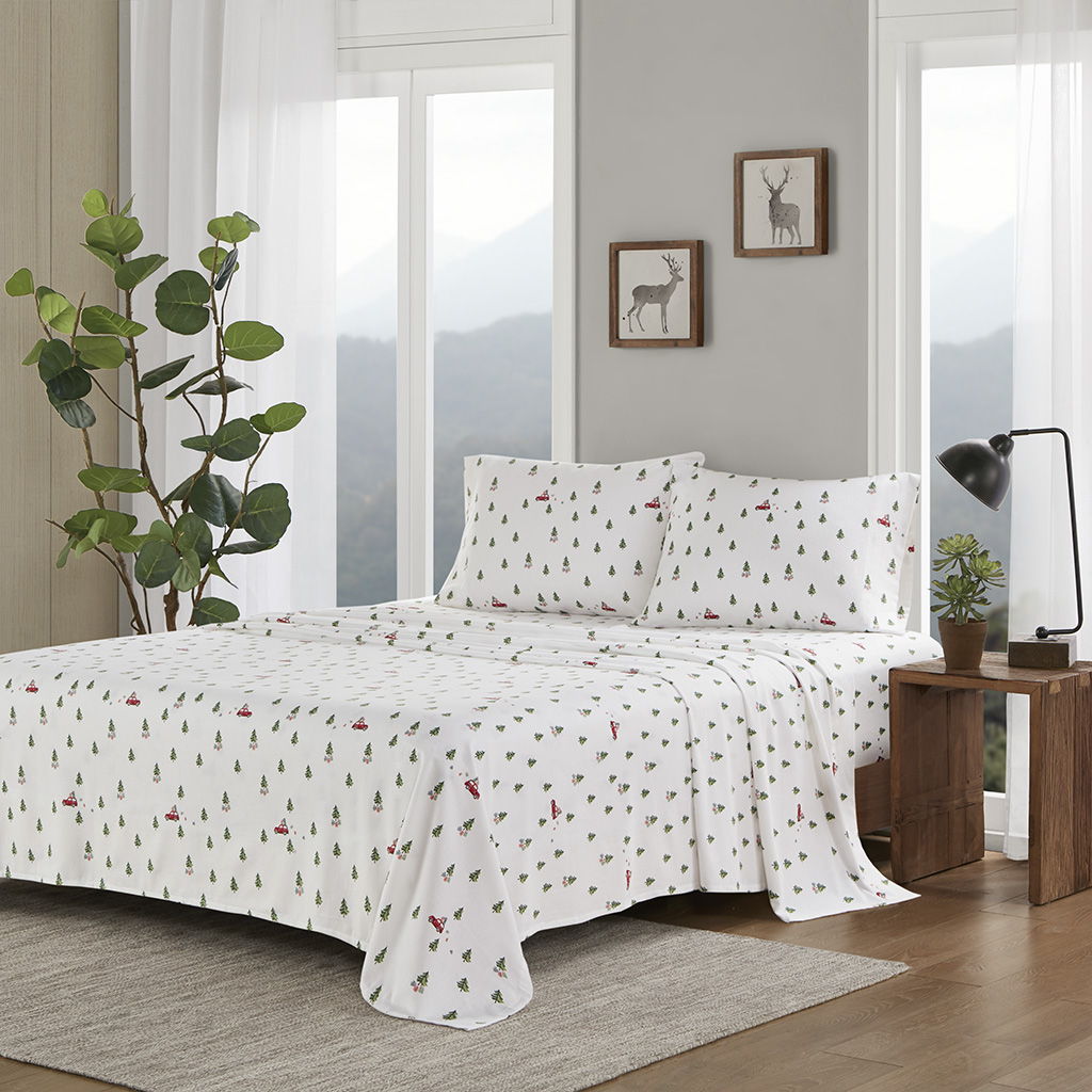 Cotton Flannel - Queen Sheet Set - Green Tree Trip Woolrich