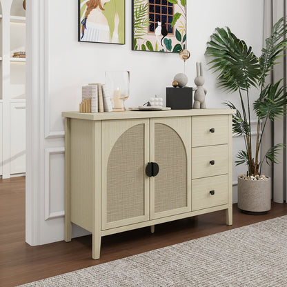Rattan 2 Door 3 Drawer Cabinet, Suitable For Bedroom - Natural Home Essentials