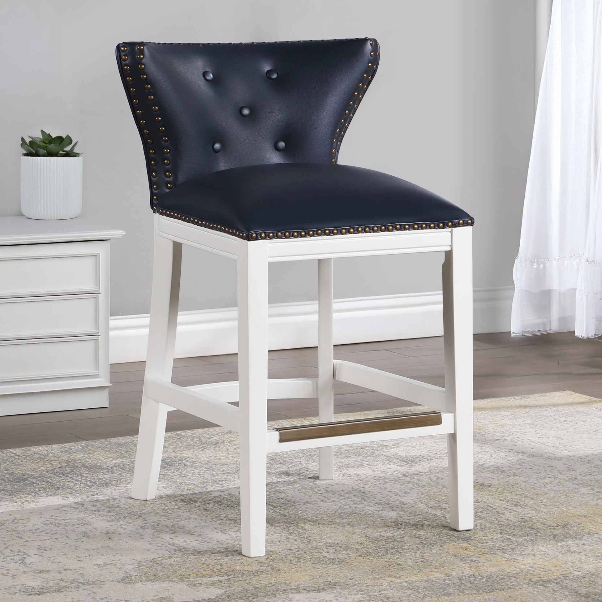 Macon - Counter Stool With Accents - Dark Blue Home Essentials