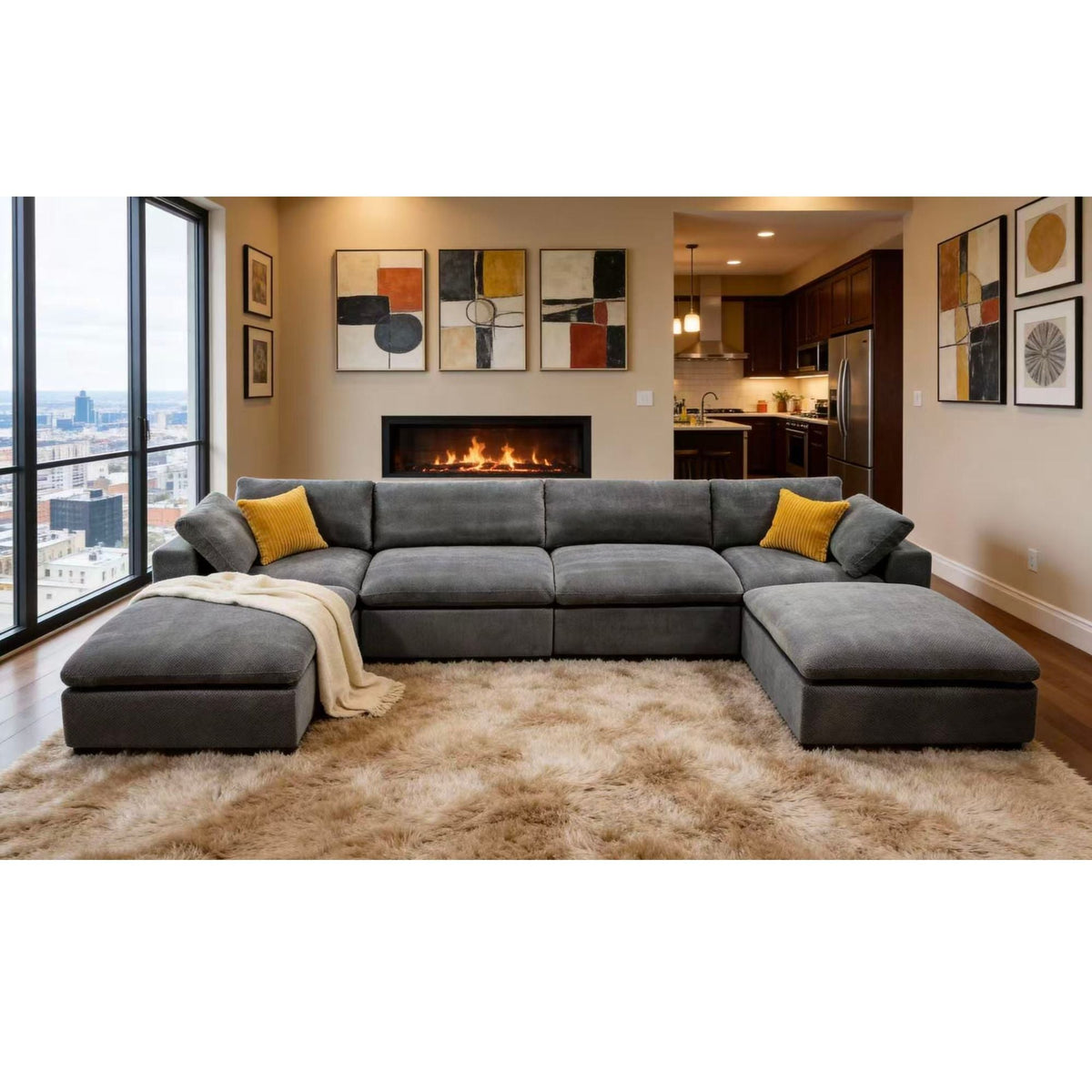 Upholstery Full Compressed Modular Sectional With Toss Pillows - Light Gray Home Essentials