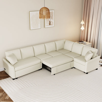 L-Shaped Sofa Convertible Sofa Bed Pull Out Sofa Sleeper With Two Back Pillows, Two USB Ports And Two Power Sockets For Living Room