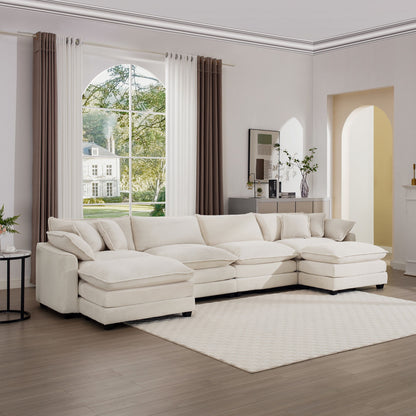 Modern Oversized Modular Cushion Sofa With Ottoman, Low Back, Deep Seating Sofa Set Home Essentials