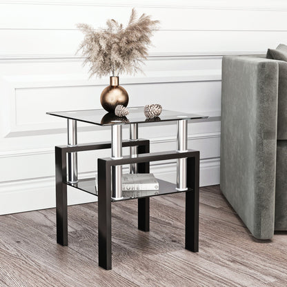 Modern Tempered Glass Tea Table, End Square Table For Living Room - Black Home Essentials