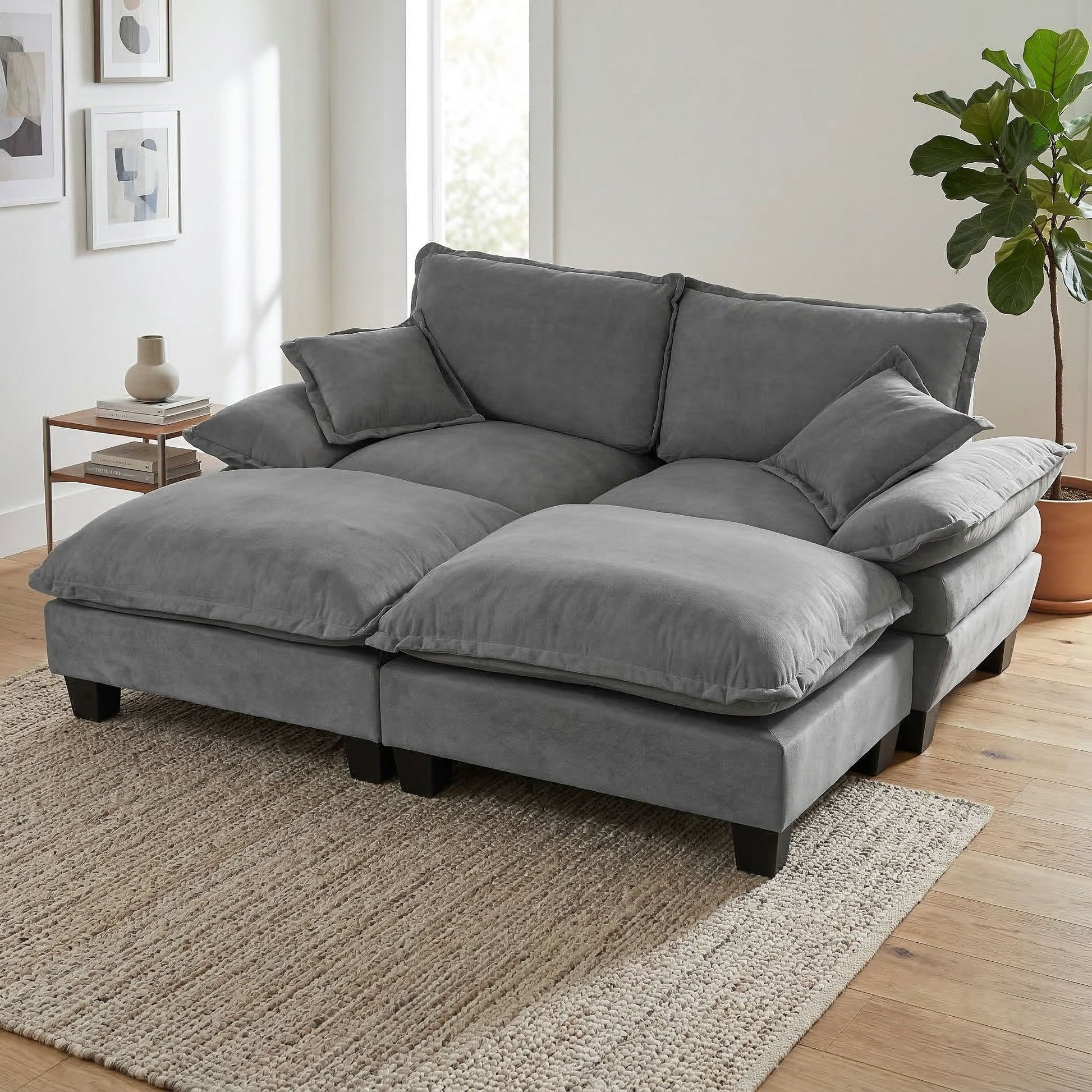 Modular Sectional Sofa With Movable Ottoman & Pillows Home Essentials