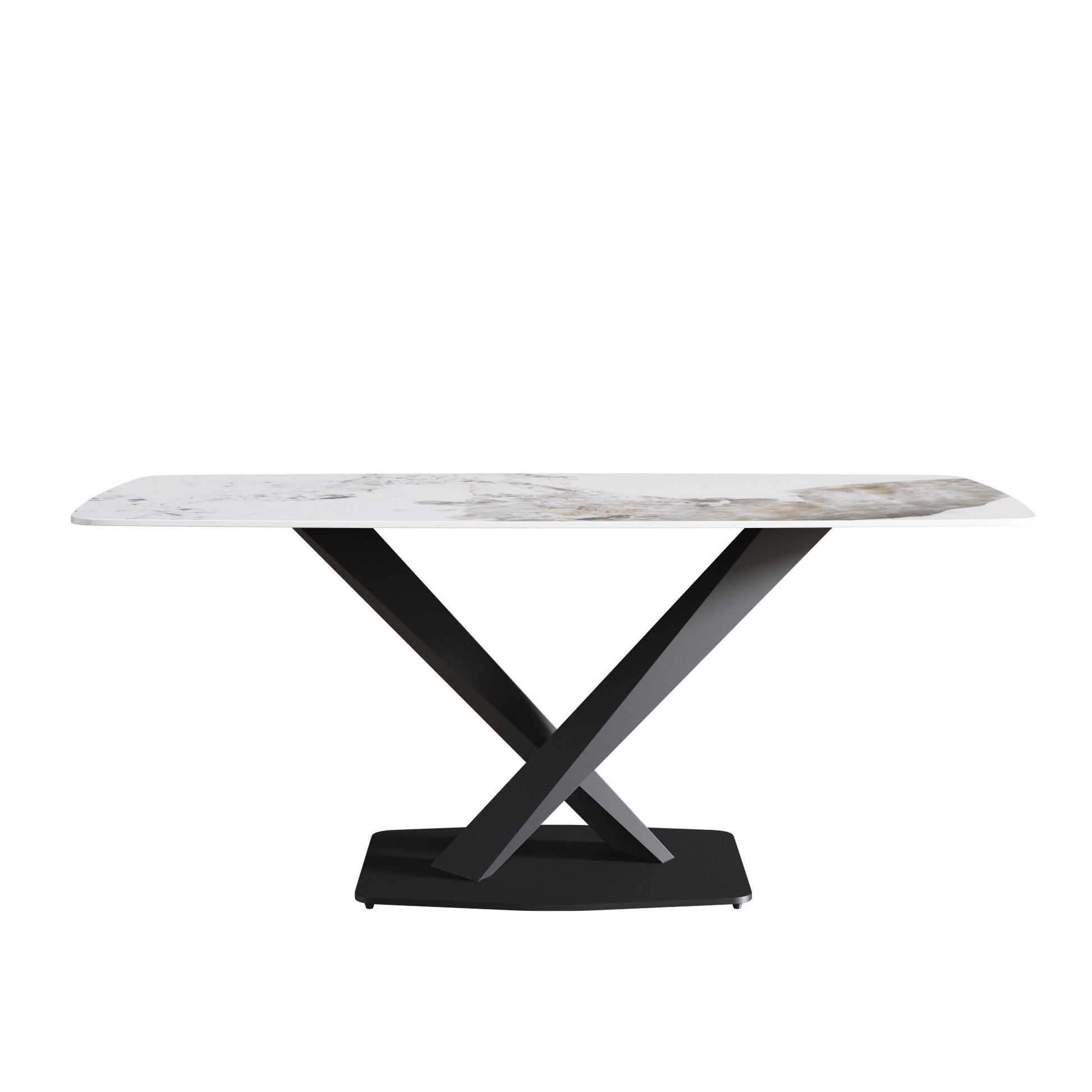 Modern Artificial Stone Pandora White Curved Metal Leg Dining Table, Can Accommodate 6-8 People - Antique White Home Essentials
