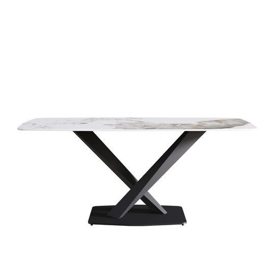 Modern Artificial Stone Pandora White Curved Metal Leg Dining Table, Can Accommodate 6-8 People - Antique White Home Essentials
