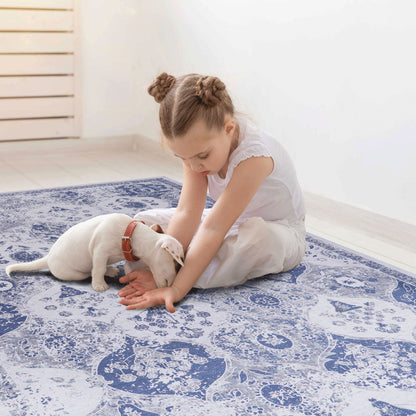 2' x 3' Area Rug, Machine Washable Area Rugs, Low-Pile Non-Slip Non-Shedding Foldable Kid & Pet Friendly, Area Rugs For Living Room, Bedroom, Kitchen, Dining Room Rug, Perfect Gift - Blue