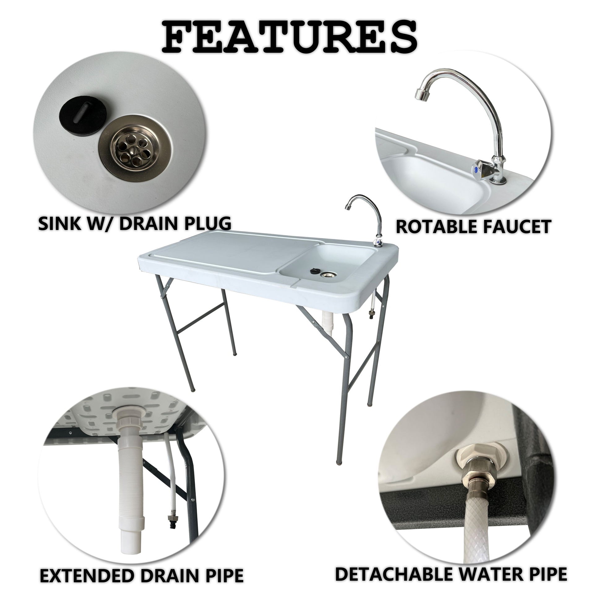 Outdoor Fish And Game Cutting Cleaning Table With Sink And Faucet - Off White Home Essentials