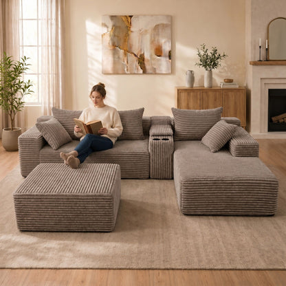 U-Shaped Modular Sofa With Cup Holders And Storage For Living Rooms - Coffee Home Essentials