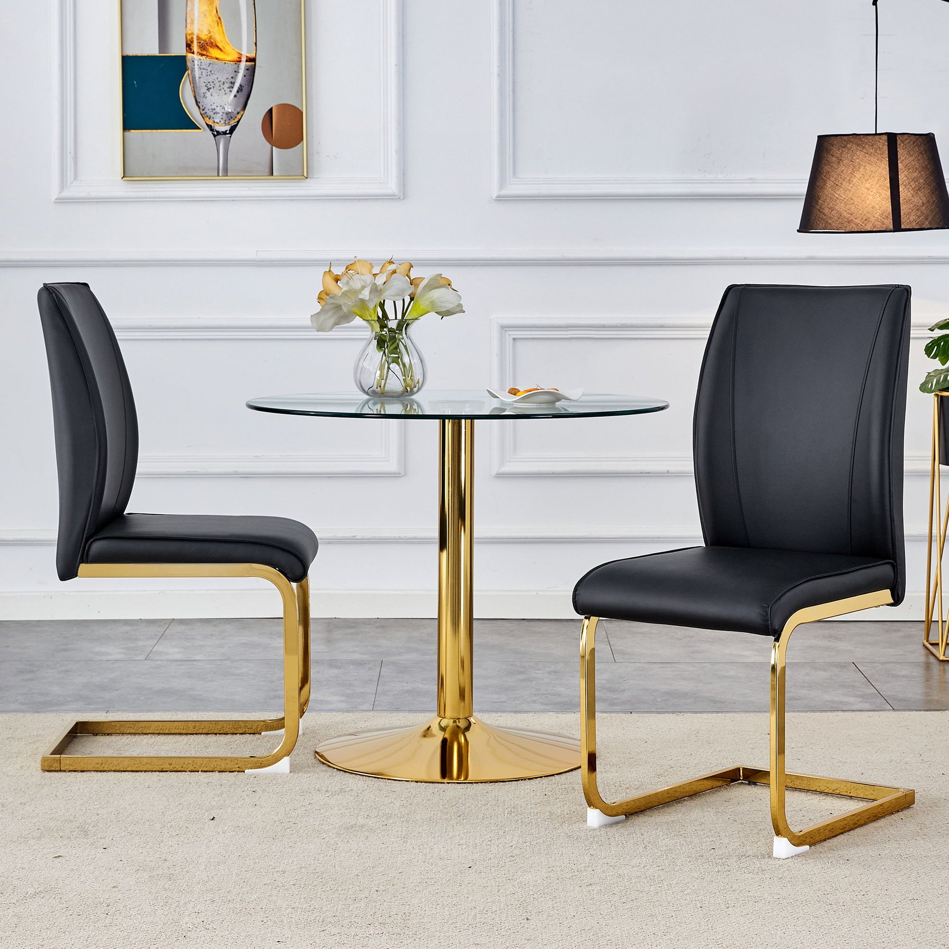 Luxurious And Minimalist Chair Covers, 2 High Elasticity Dining Chairs Arched Legs - Black / Gold Home Essentials