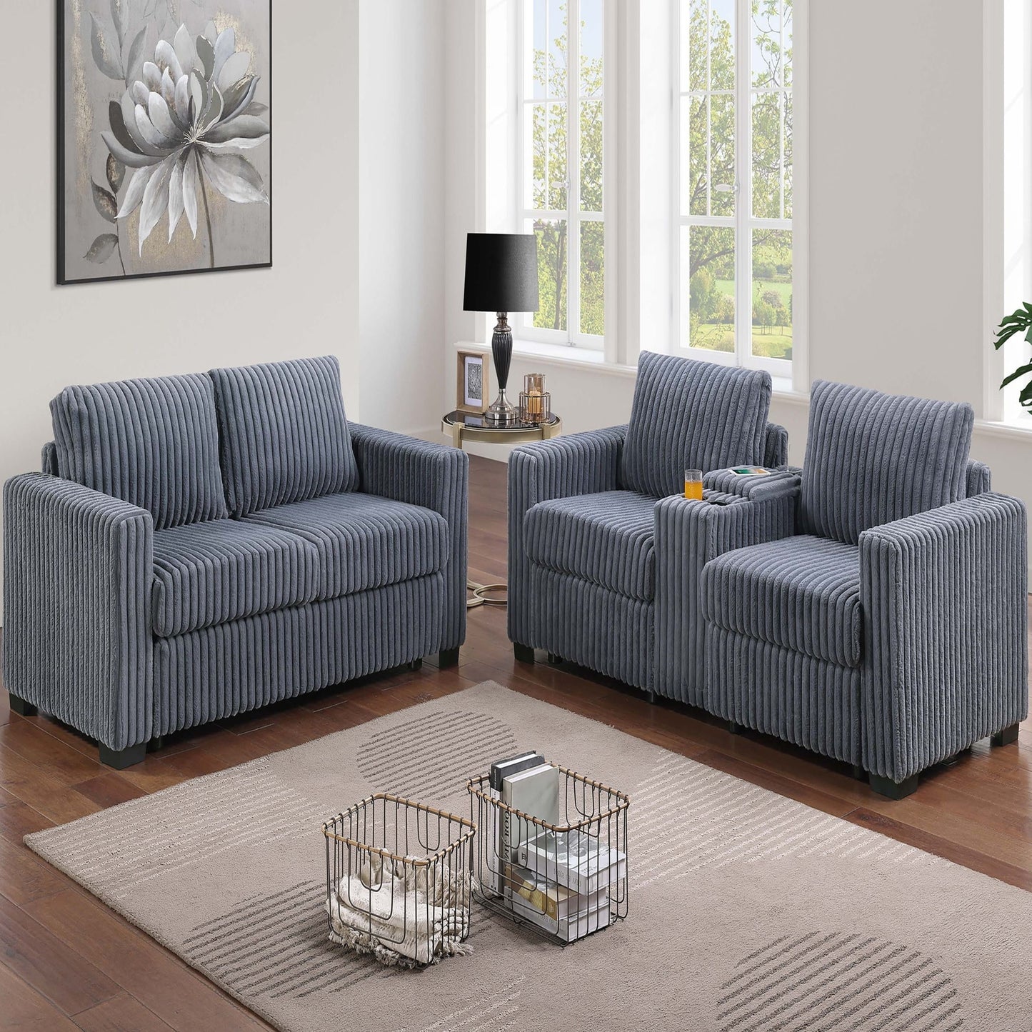 Modern Style 2 Piece Sofa Set With Cup Holders & Charging Port Home Essentials