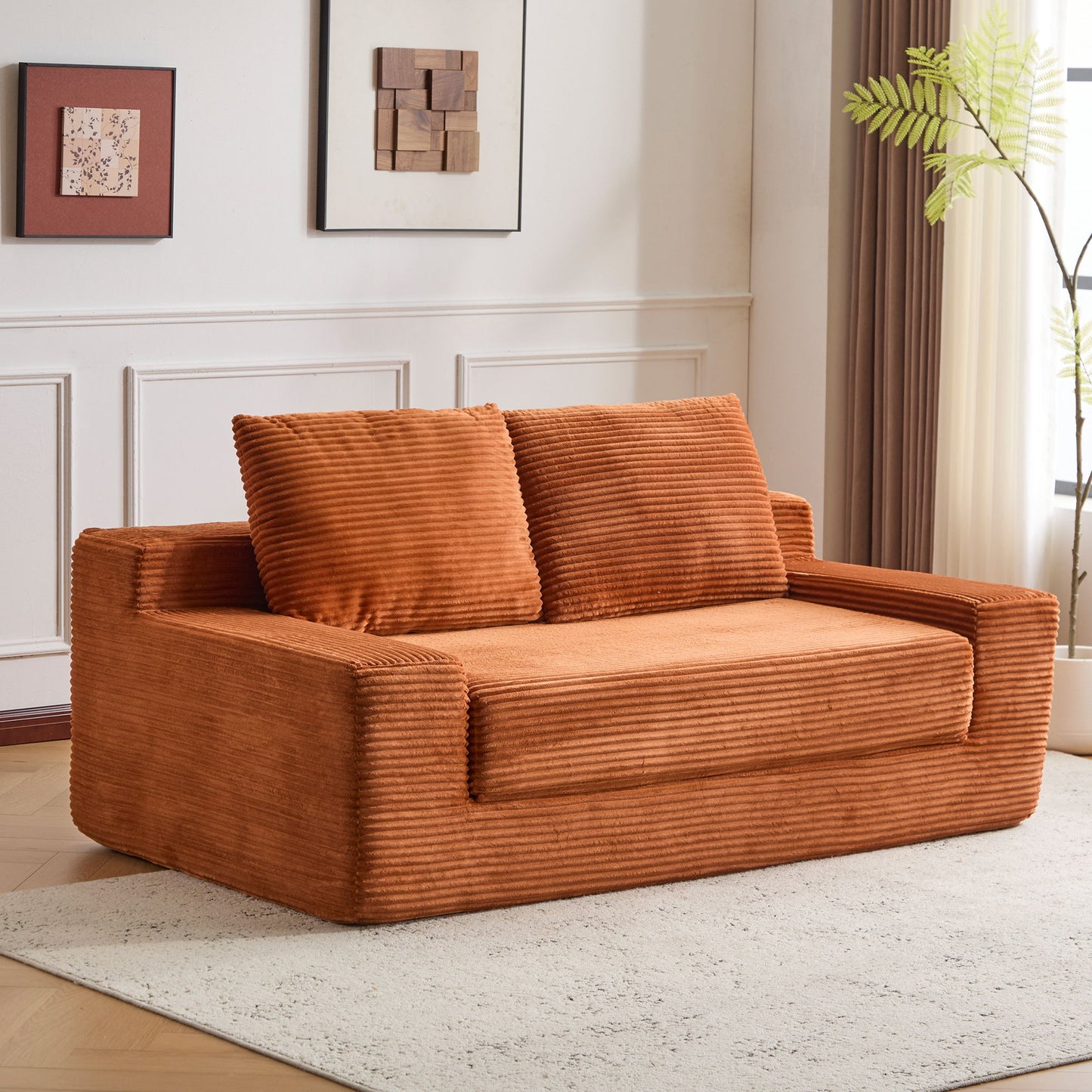 Comfortable Deep Seat Loveseat Sofa Bed, Reversible Cushion With Pillows Home Essentials