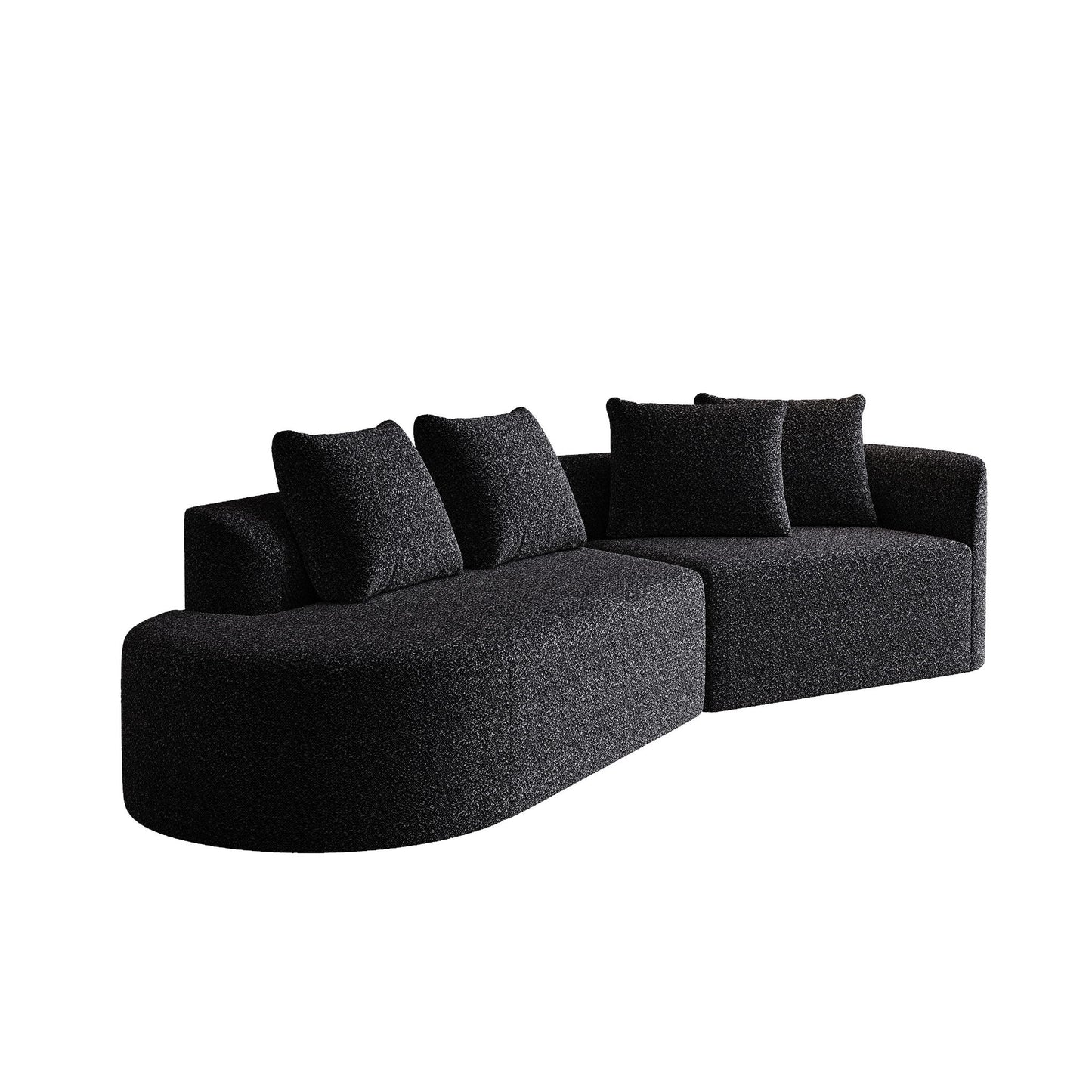 Upholstered Oversized Sectional Sofa, 4 Seater Extra Deep & Wide Seat Curved Cloud Couch With 4 Throw Pillows, Free Combination Living Room - Black Home Essentials