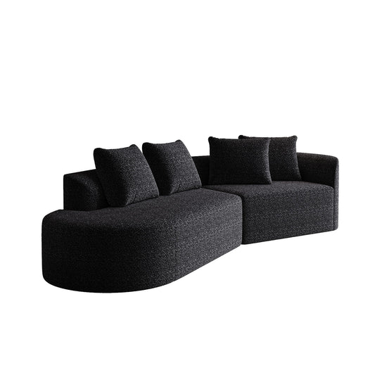 Upholstered Oversized Sectional Sofa, 4 Seater Extra Deep & Wide Seat Curved Cloud Couch With 4 Throw Pillows, Free Combination Living Room - Black Home Essentials