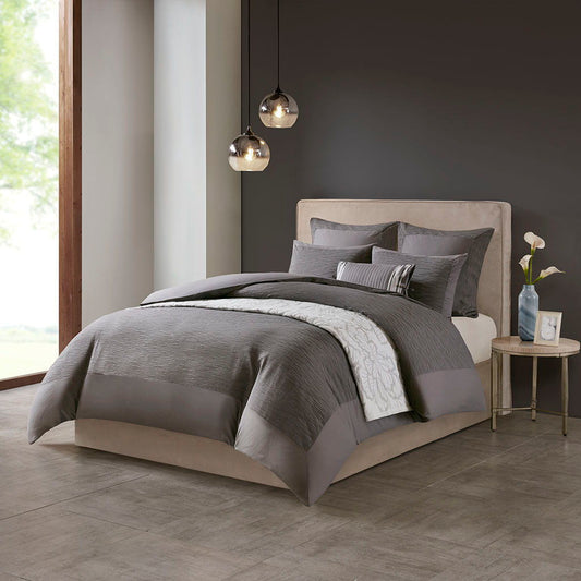 Hanae - King Blend Yarn Dyed 3 Piece Duvet Cover Set - Gray N Natori