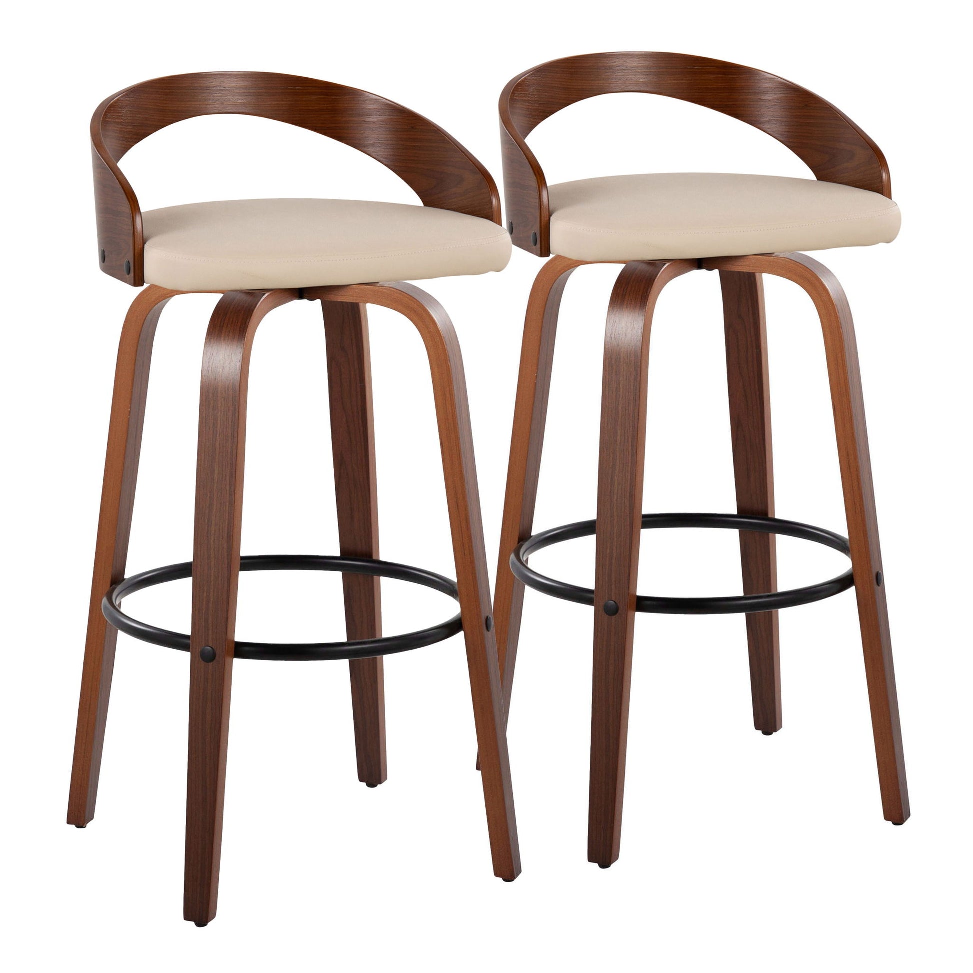Grotto - Mid Century Modern Fixed Height Barstool & Swivel With Round Footrest (Set of 2) Lumi Source