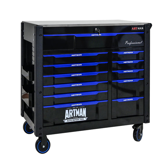 12 Layer Drawer Multi Purpose Tool Cart With Wheels And Iron Top - Black / Blue Daily Nest