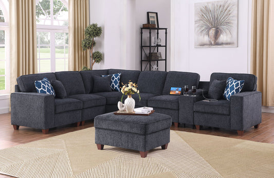 Gina - Sectional Sofa With Ottoman - Black Urban Retreats