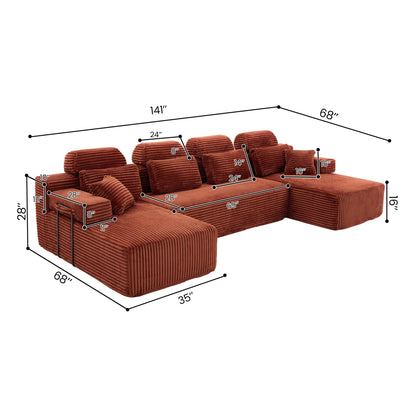 Sectional Sleeper Sofa & Storage Pockets, Modular Couch With Throw Pillows For Living Room Home Essentials